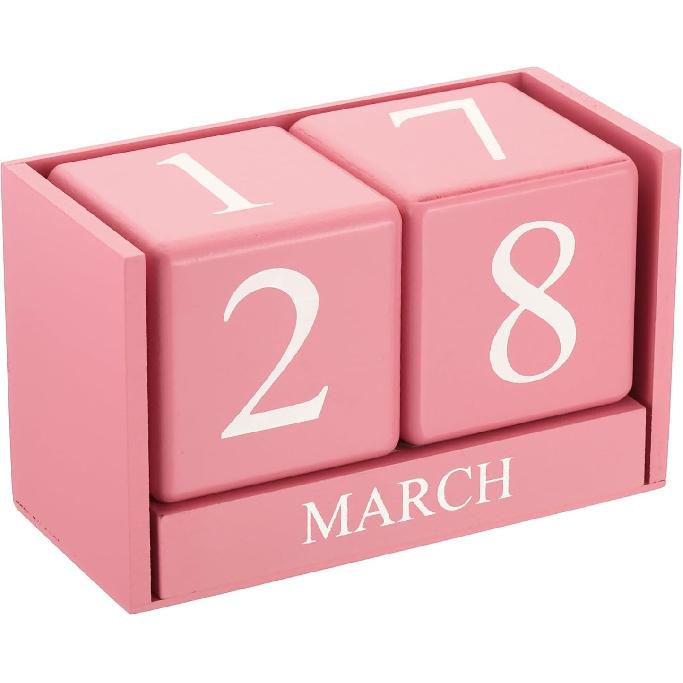 PATIKIL Vintage Wood Block Perpetual Calendar, Reble Wooden Month Date Display Blocks for Desk Office Home Decoration 6.1", Red