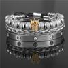 European and American retro crown woven bracelet, Roman letter stainless steel mesh open bracelet set three pieces men