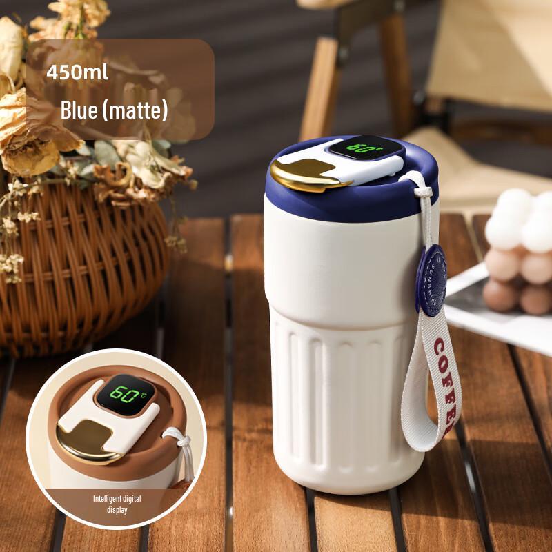 MRSIKEY Smart Stainless Steel Coffee Thermos with Straw