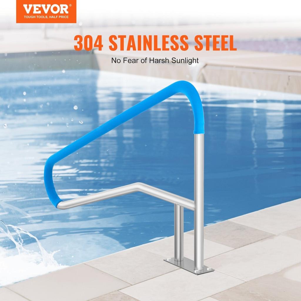 Pool Handrail 54 X 36 Inch Stainless Steel with Base Plate for Spas