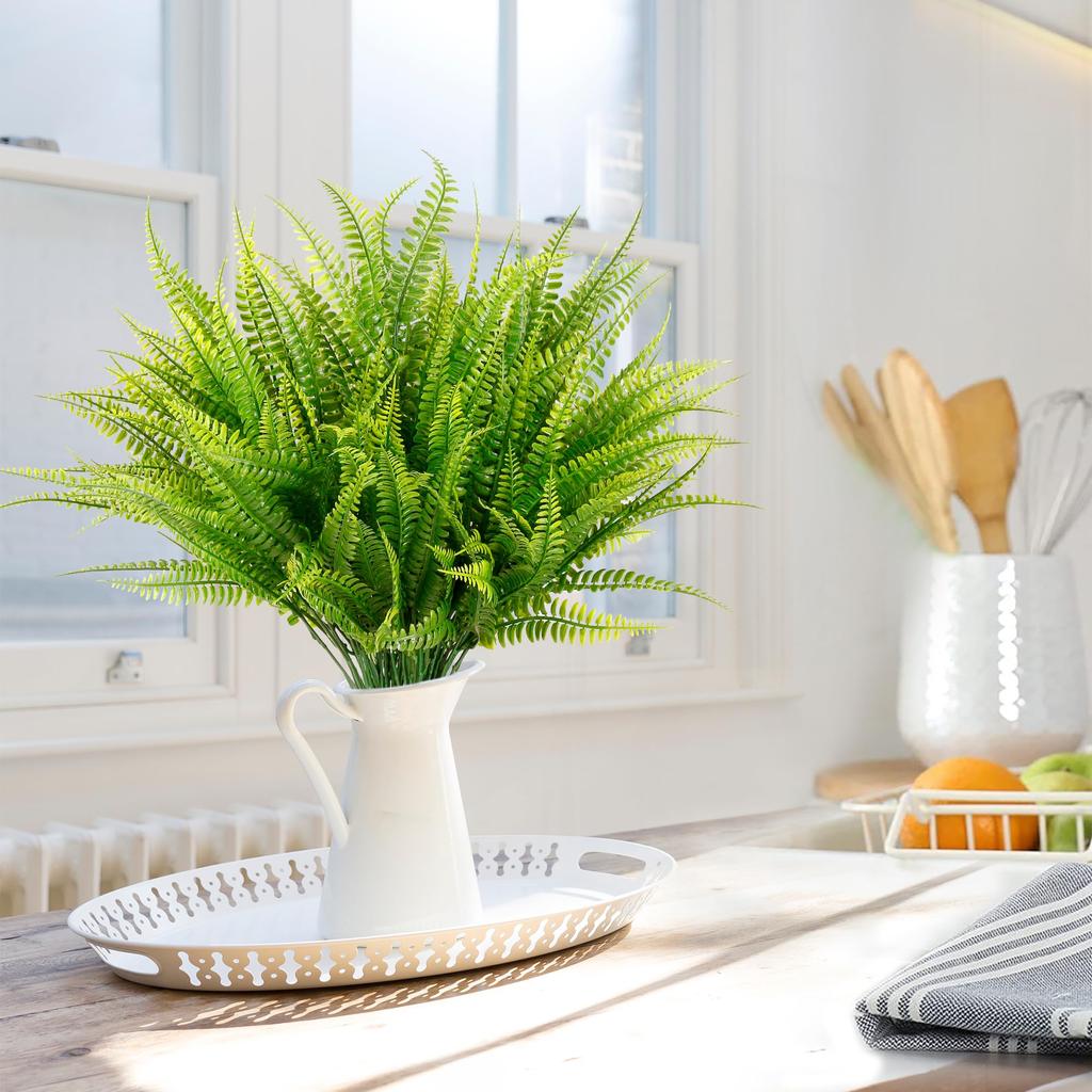 4 Bundles Artificial Plants Fake Boston Ferns Bushes Faux Shrubs Greenery UV Resistant Plant for Home Garden Outdoor Yard Decor
