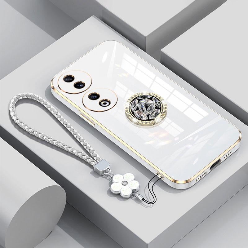 Honor 90 Case Luxury Diamond Ring Cover For Honor 90 Pro 50 70 Lite X9a Phone Case With Flower Lanyard Plating Cases Honor90 5G