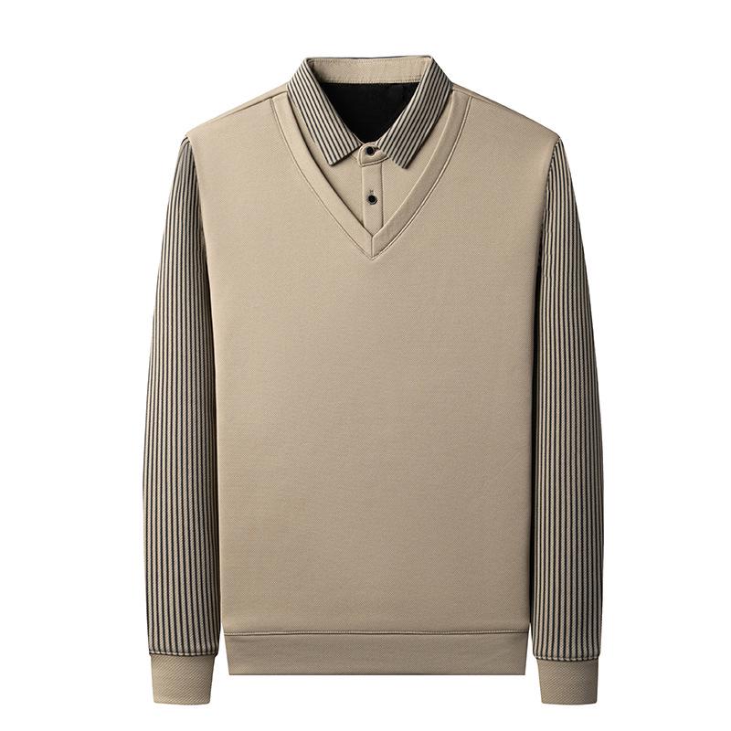Winter Sale: Men's Fleece-Lined Two-in-One T-Shirt with Shirt Collar – Thick, Warm Base Layer