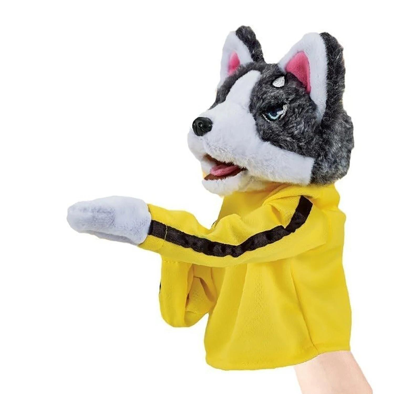 

Boxing Animal Hand Puppets Dog Vocal Toys Mischief Interactive Dog Boxer Plush Kung Fu Gloves For Cat Interactive Playfulness жёлтый