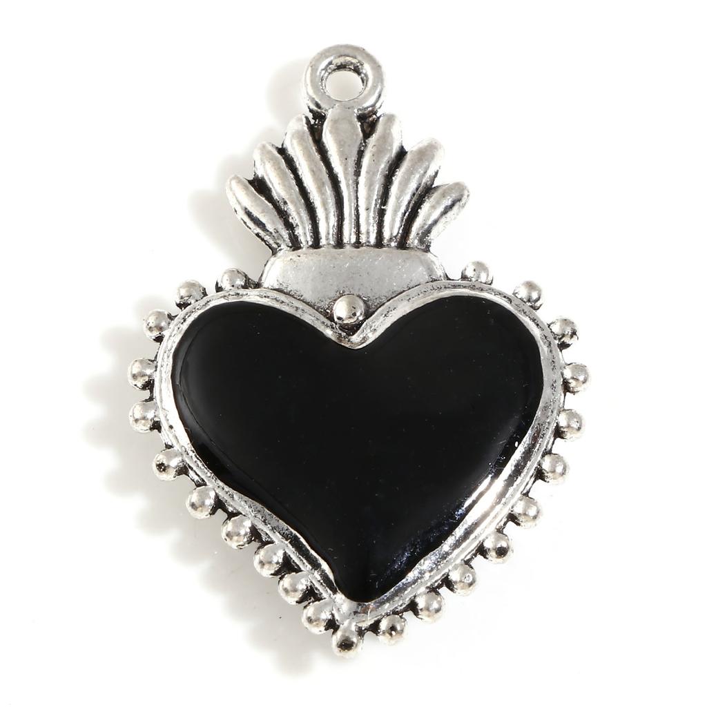 2-5 Stück Black Series Herz-Anhänger Für Schmuckherstellung Religiös Mexiko Voto Herz Emaille-Anhänger Halskette Armband DIY Zubehör
