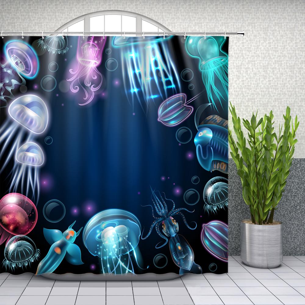 Cartoon Ocean Dolphin Shower Curtain,Waterproof Bathroom Screen Sea Animal Shower Curtain Polyester High Quality Home Curtain
