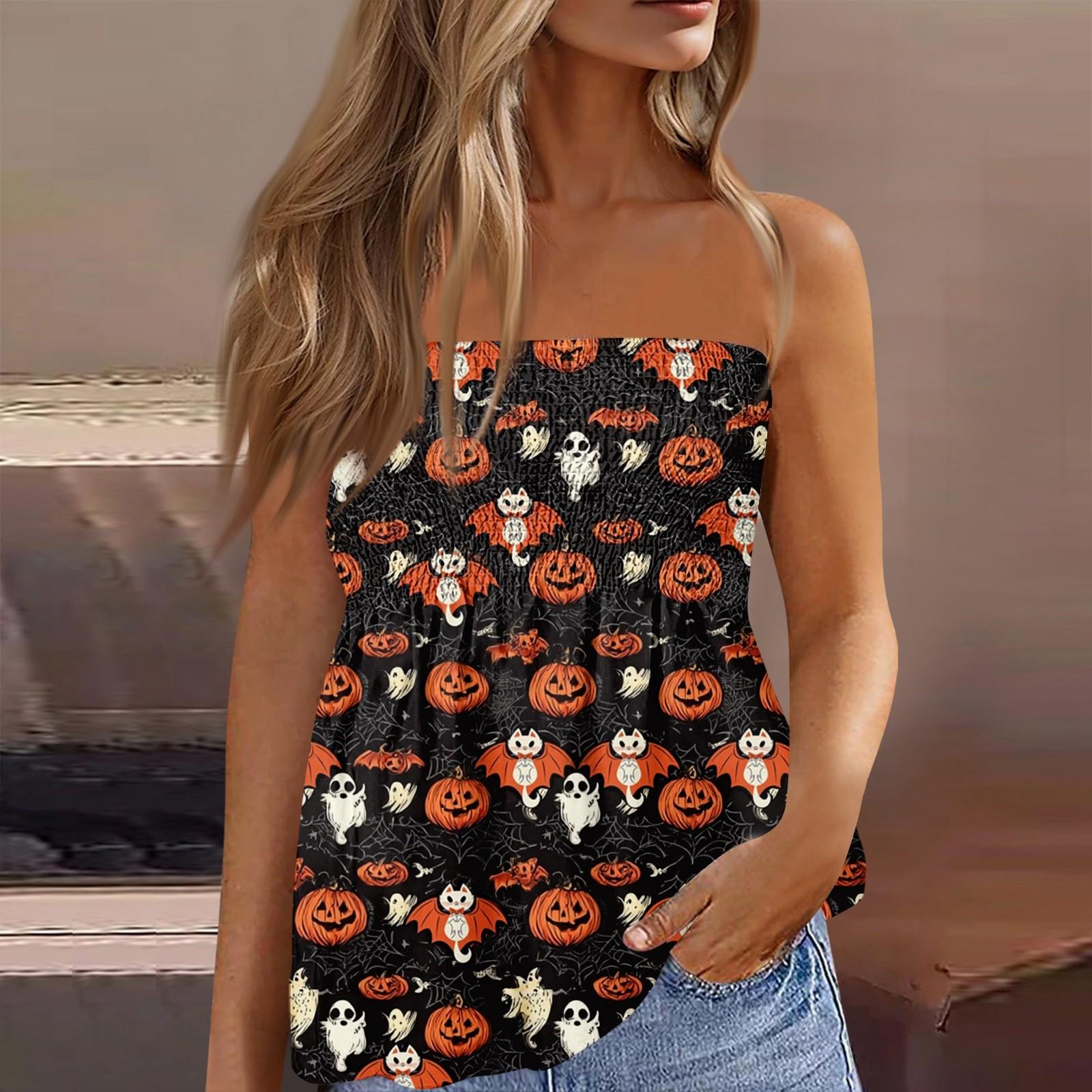 

Топы-трубы для женщин, милая сексуальная футболка без рукавов с открытыми плечами и принтом XL оранжевый