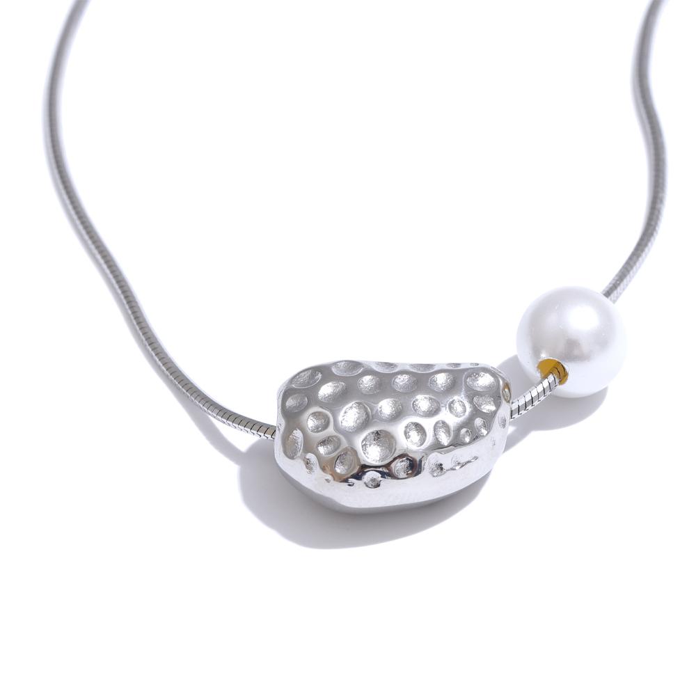 

Yhpup Stainless Steel Hammer Geometric Pearls Pendant Necklace for Women Stain Less Metal Waterproof Fashion Jewelry