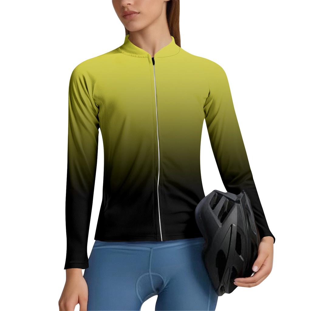 Women's Gradient Cycling Suit Long Sleeved Cycling Top With 3 Back Pockets, Breathable, Quick Drying, Moisture Wicking And Reflective S