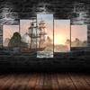 Sailing Ship Sunset Pirate Canvas 5 Piece Five Panel Wall Print Modern Art Poster Picture Home Decor Gift For Him For Her