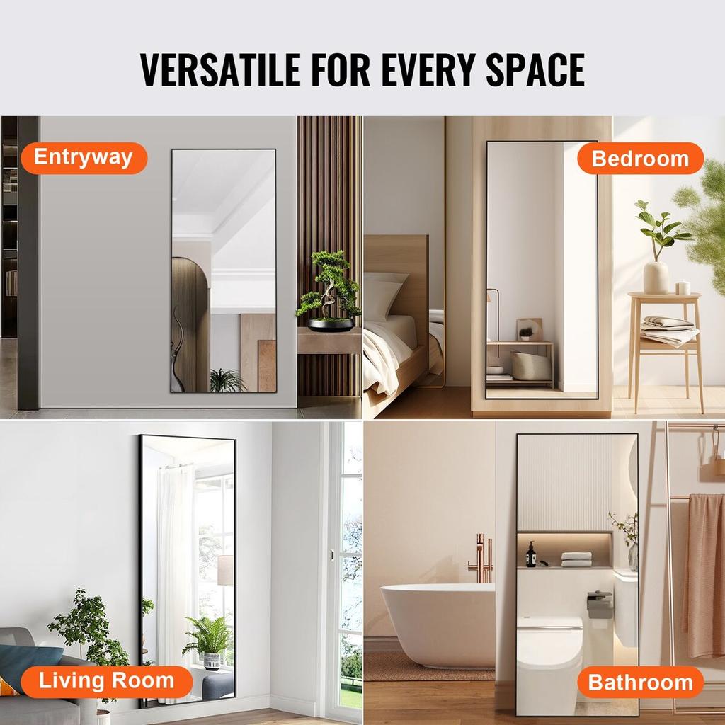 Full Length Floor Mirror 71'' X 31'' Free Standing Wall Mounted Tempered