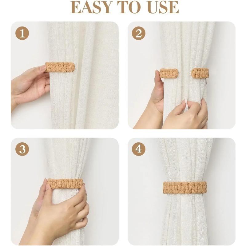 Jute Gardinholdere Flettet Naturtau Holdere Justerbar Vindusdekor Vevd Boho Stil Kysthjem Aksent