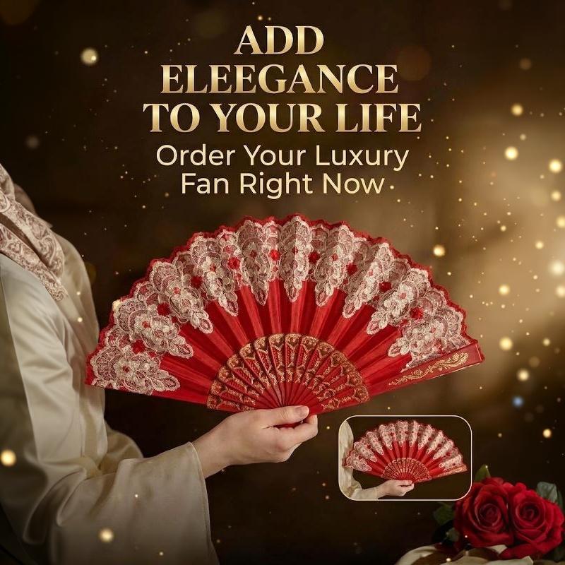 Red Lace Folding Hand Fan Gold Embossed Pattern Elegant Handheld Fan Lightweight Decor Fan For Wedding Party Cosplay Po Props