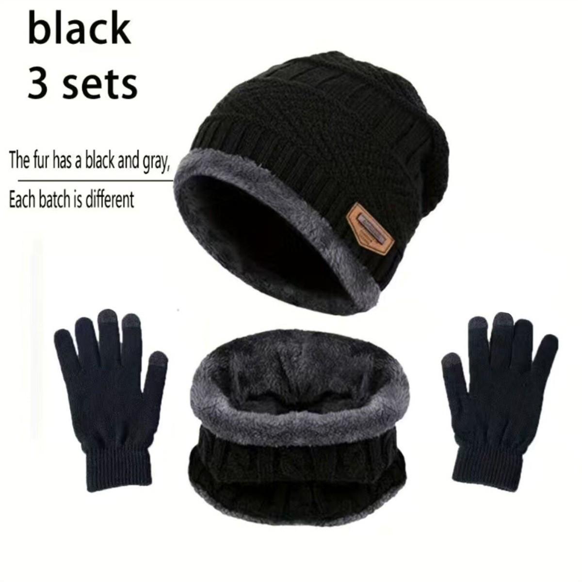 Parent-Child Triangle Badge and Winter Hat Set with Gloves