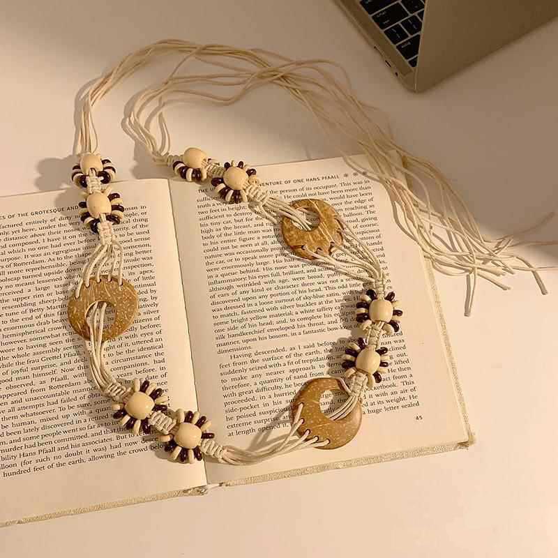 Bohemian Style Butterfly Blue Water Diamond Waist Woven Handmade Wooden Bead Belts Y2K Retro Belt Waist Chain Accessory Skirt