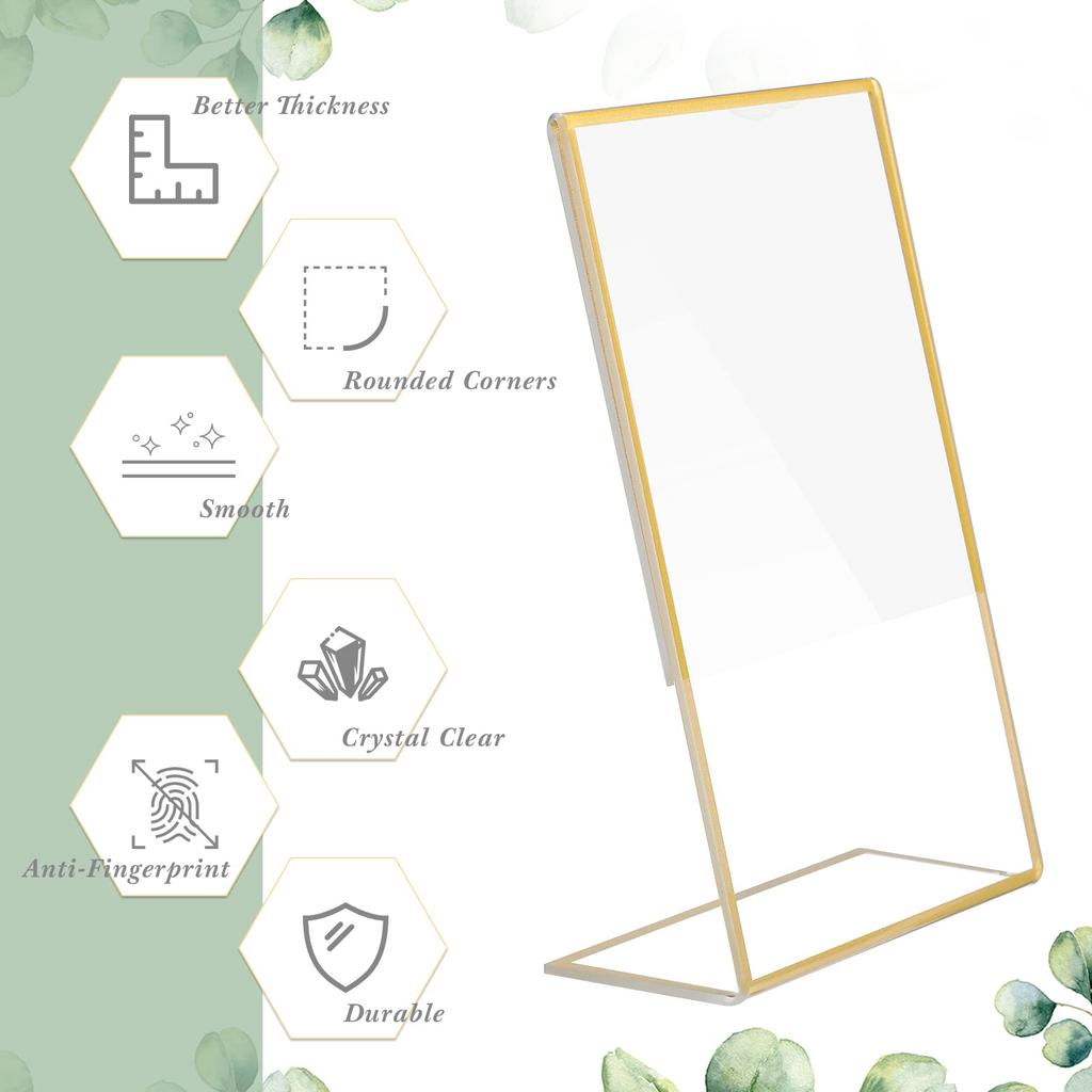 Gold Frame Acrylic Sign Holder Wedding Table Number Holders Clear Menu Picture Document Brochure Stands Photo Office Display