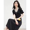 French Hepburn Style Floral Lace Midi Dress
