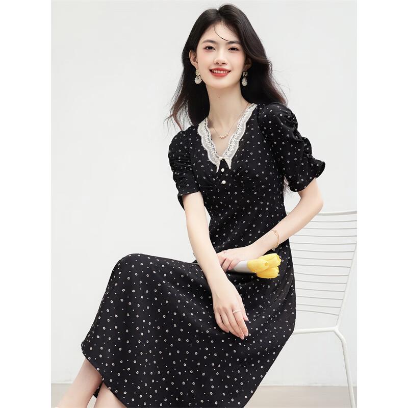 French Hepburn Style Floral Lace Midi Dress
