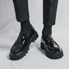 Large Size Shiny Gentleman Breathable Leather Shoes Formal Business Leather Shoes Round Toe Tassel Thick Sole Height-enhancing Men's Loafer Shoes