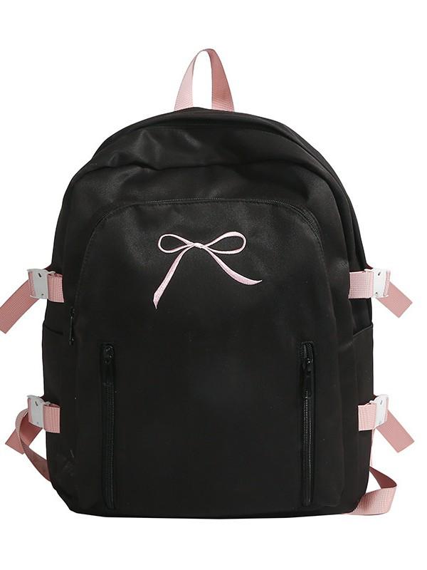 Japanese & Korean Style Cute School Backpack with Bow - Versatile for Middle & High School Students, Casual & Simple Solid Color Design