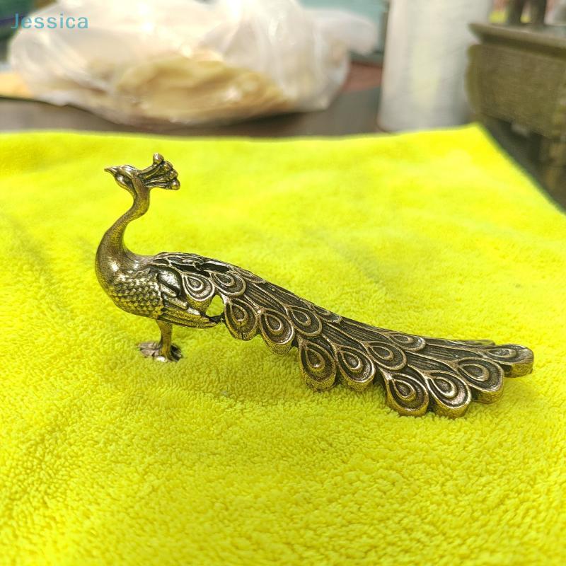 Vintage Exquisite Brass Peacock Figurine Animal Decor For Home Shelf/Desk, Lucky Peacock Ornament & Collectible Gift