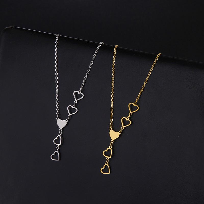 Stainless Steel Heart-Shaped Pendant Necklaces for Women Ladies Elegant and Exquisite Hollow Long Necklaces Jewelry Accessories