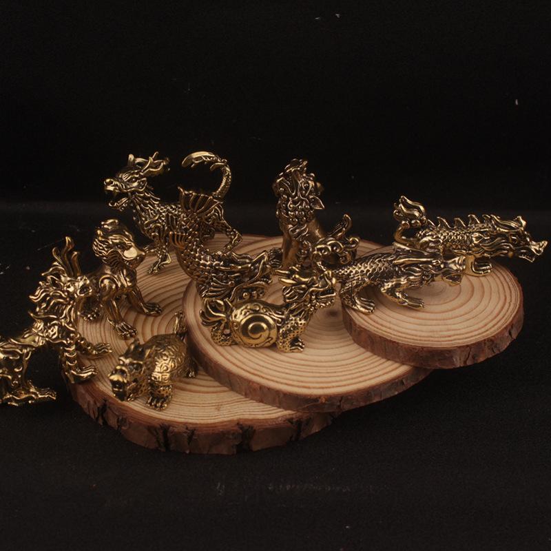 Antique Nine Sons Dragon Fortune Surging Home Office Desktop Small Ornament Craft Cross-border Brass Wholesale