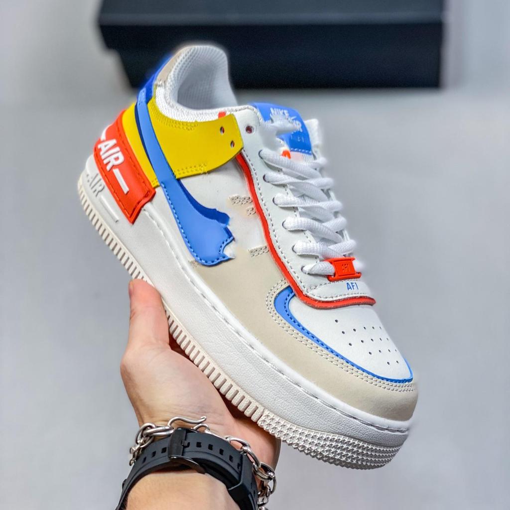 Women's AF1 Shadow Macaron Deconstructed Patchwork Sneakers - Thick Sole, Height-Enhancing, Versatile White Shoes