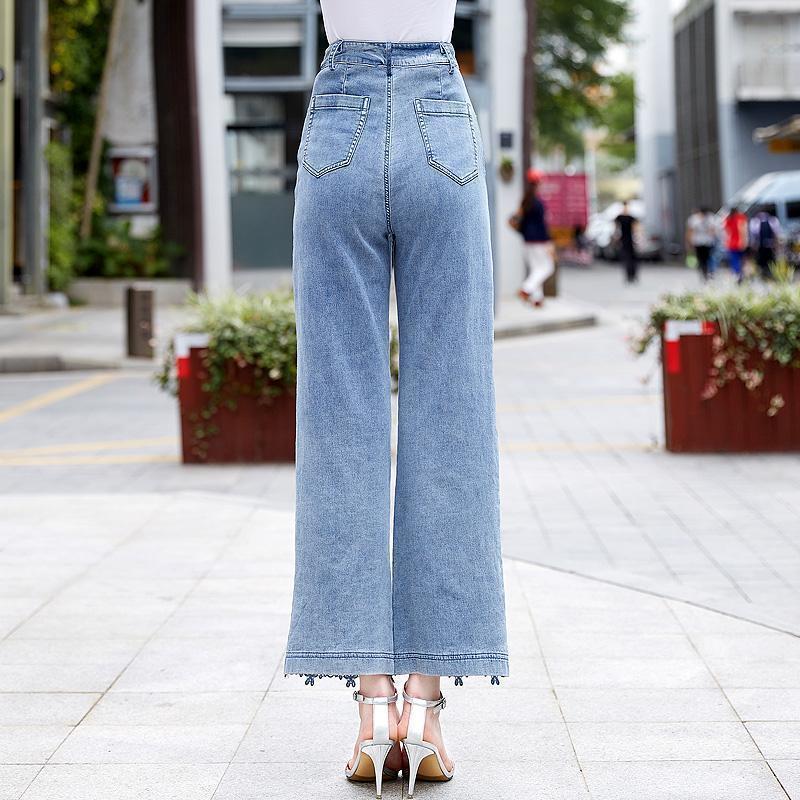 Lace Patchwork Plus Size Vintage Floral High Waist Casual Loose Women Summer Jeans Denim Wide Leg Pants