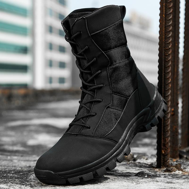 Men's Camouflage Boots Non-slip Waterproof Hiking Shoes High Top Outdoor Combat Desert Boots Wear-resistant Men's Safety Shoes