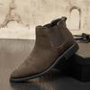 Large Size Chelsea Boots Men's Summer Breathable British Style Pointed Fur Short Boots High Top Leather Shoes Medium Top Martin Boots