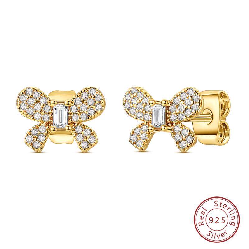 Earrings 925 Silver Shining Snowflake Mini Butterfly Ear Studs For Women Fine Birthday Party Jewelry Gifts