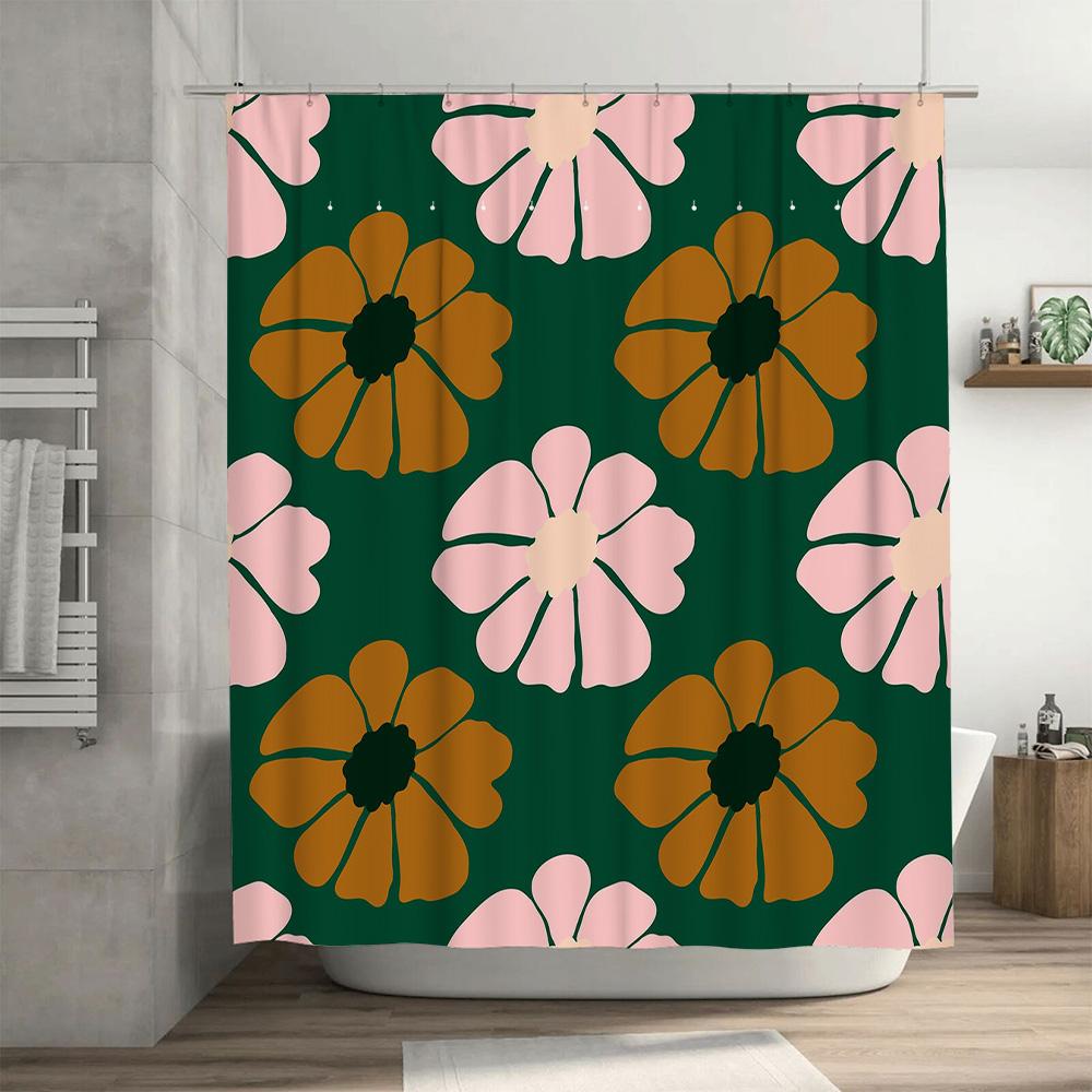 Stylish and Colorful Bath CurtainFloral Print Shower Curtain made with High-Quality Materials for Bathroom Decorations Green + P