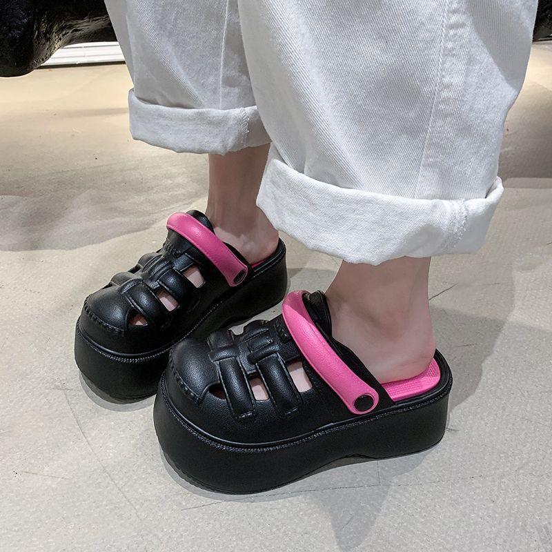 Sensation de marcher sur de la merde pantoufles à semelles épaisses tête de sac vêtements d'extérieur pour femmes mode printemps et été polyvalentes et confortables pantoufles tête de sac