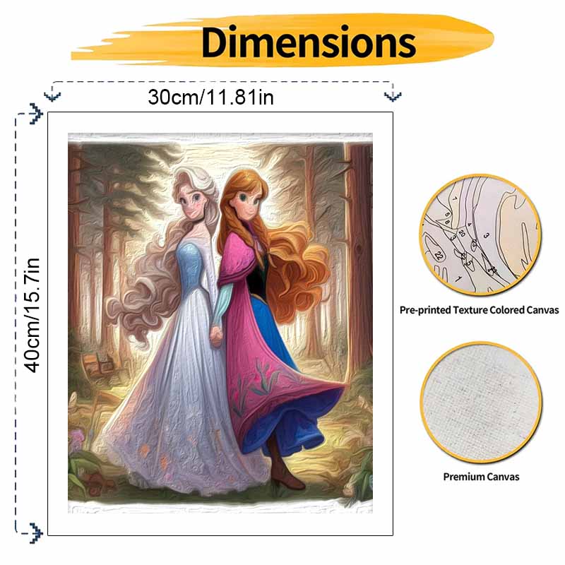 Disney DIY Painting Kit Elsa Anna Classic Style Home Decor Craft Gift Idea Art Canvas Wall Decor Unique Hand Paint Modern Aesthetic