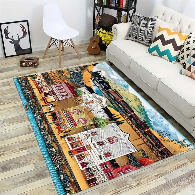 Cartoon Mushroom Elf Area Rug, Cute Fungi Floor Mat