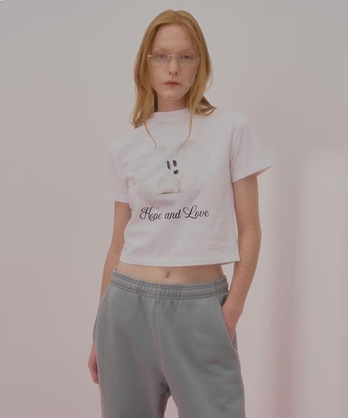 Uncover Heart Rabbit Crop Short Sleeve T-Shirt White Free