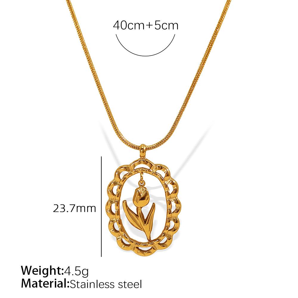 

Korean version of oval brand hollow collarbone chain ins wind niche love tulip flower