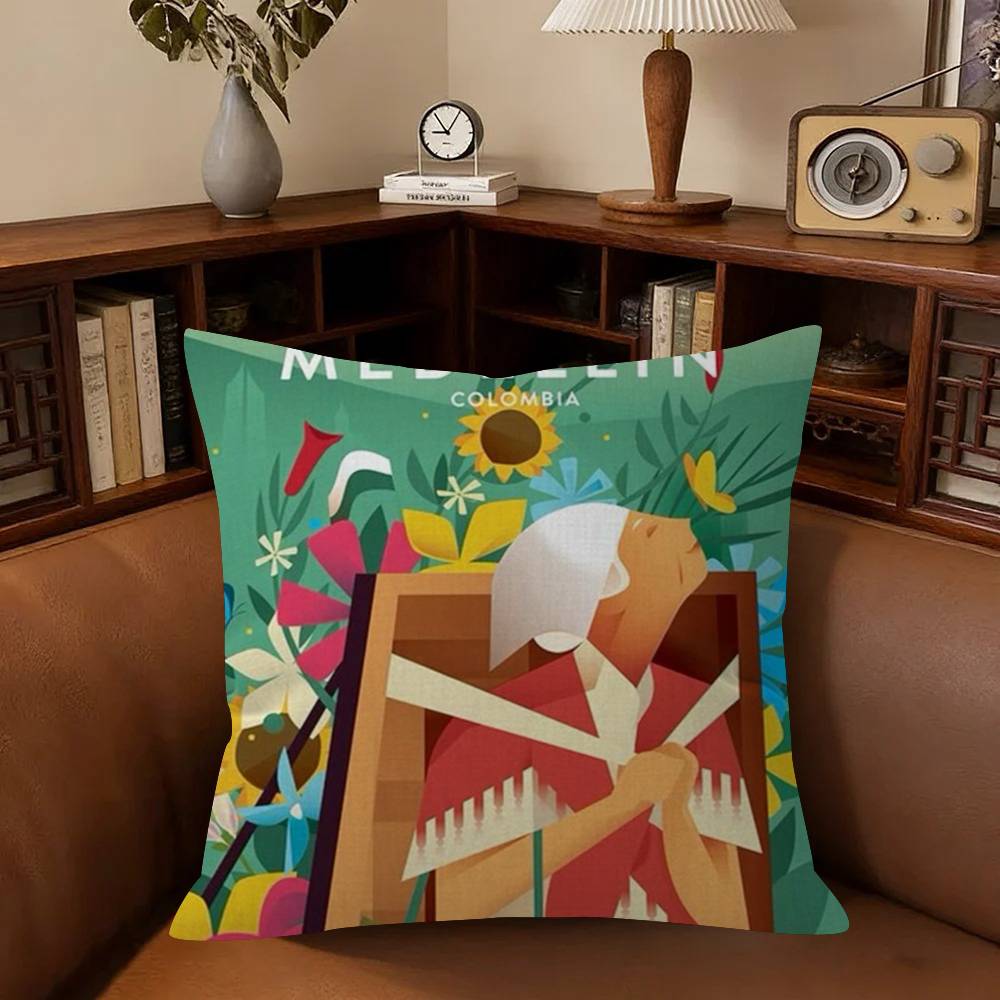 Vintage Landscape Colombia Pillowcase Toon Gift Cushion Cover Bedroom Home Sofa Chair Seat Decor Pillow Case