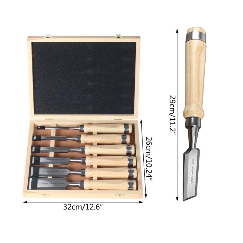6Pcs Wood Chisel Set for Woodworking CRVSteel with Wood Handle In Wooden Presentation Box