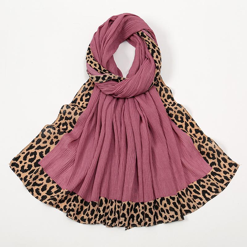 Winter Plain Solid Wrinkle Sexy Leopard Chain Viscose Shawl Scarf High Quality Wrap Pashmina Stole Bufanda Muslim Hijab 180*70Cm