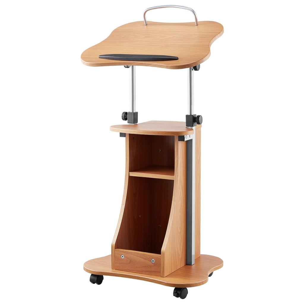 VEVOR Podium Stand, 1100 mm Wooden Lectern, Portable Laptop Desk with Lockable Wheels, Wide Reading Surface and Open Storage Area