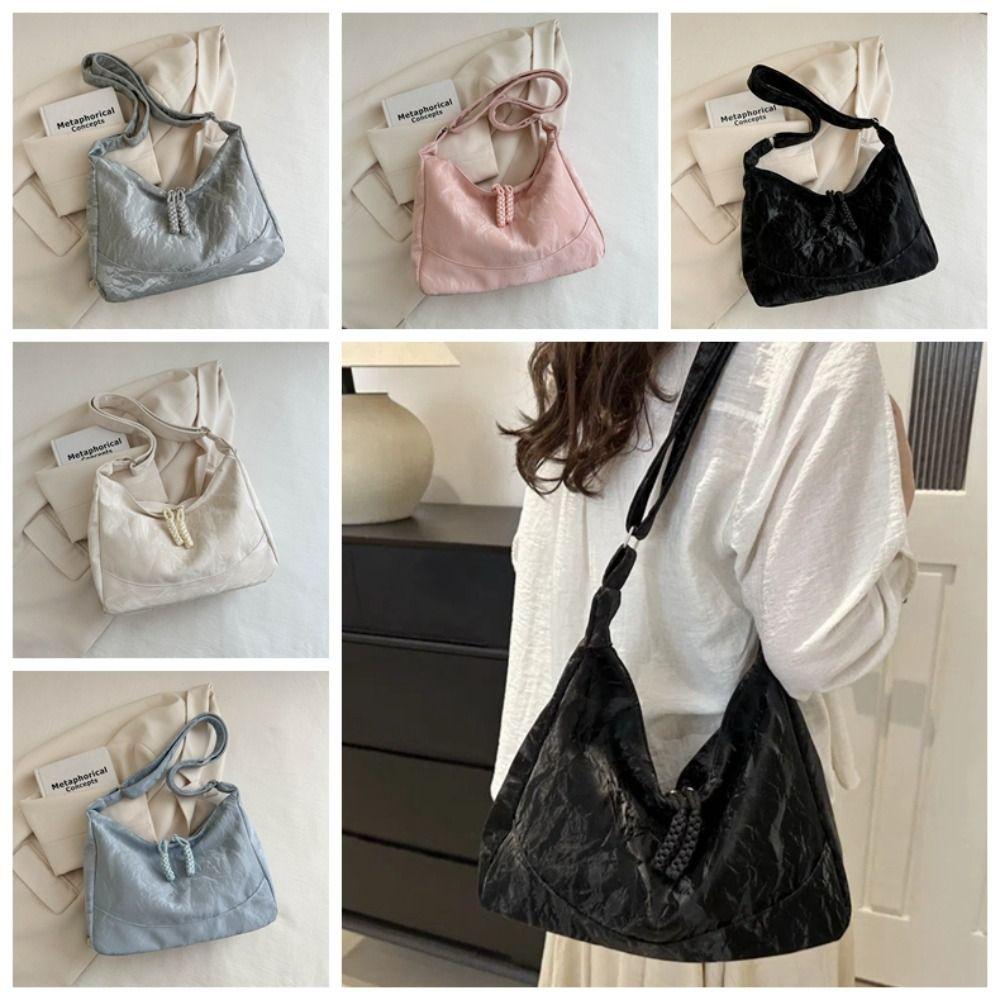 Soft Solid Color Tote Bag Large Capacity PU Leather Handbag All-Match Texture Crossbody Bag  Daily