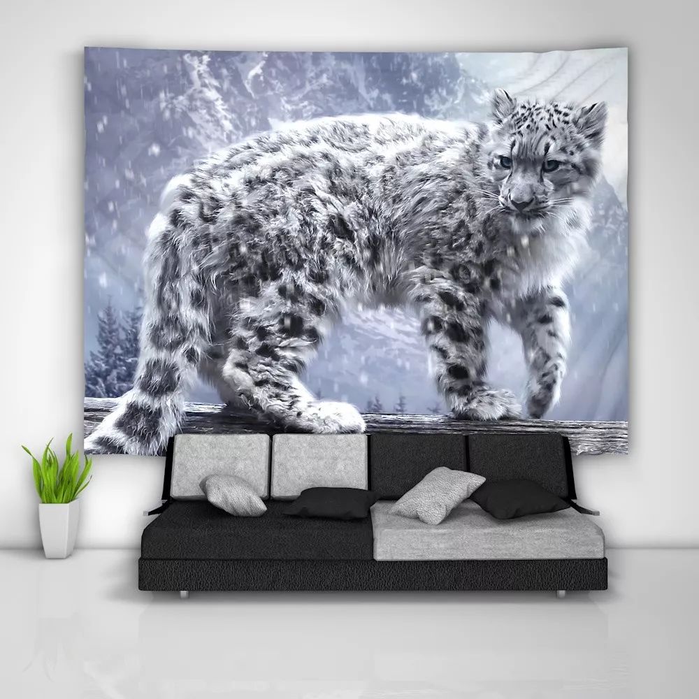 Wall tapestry sofa with a snow leopard design 75x100 чёрный