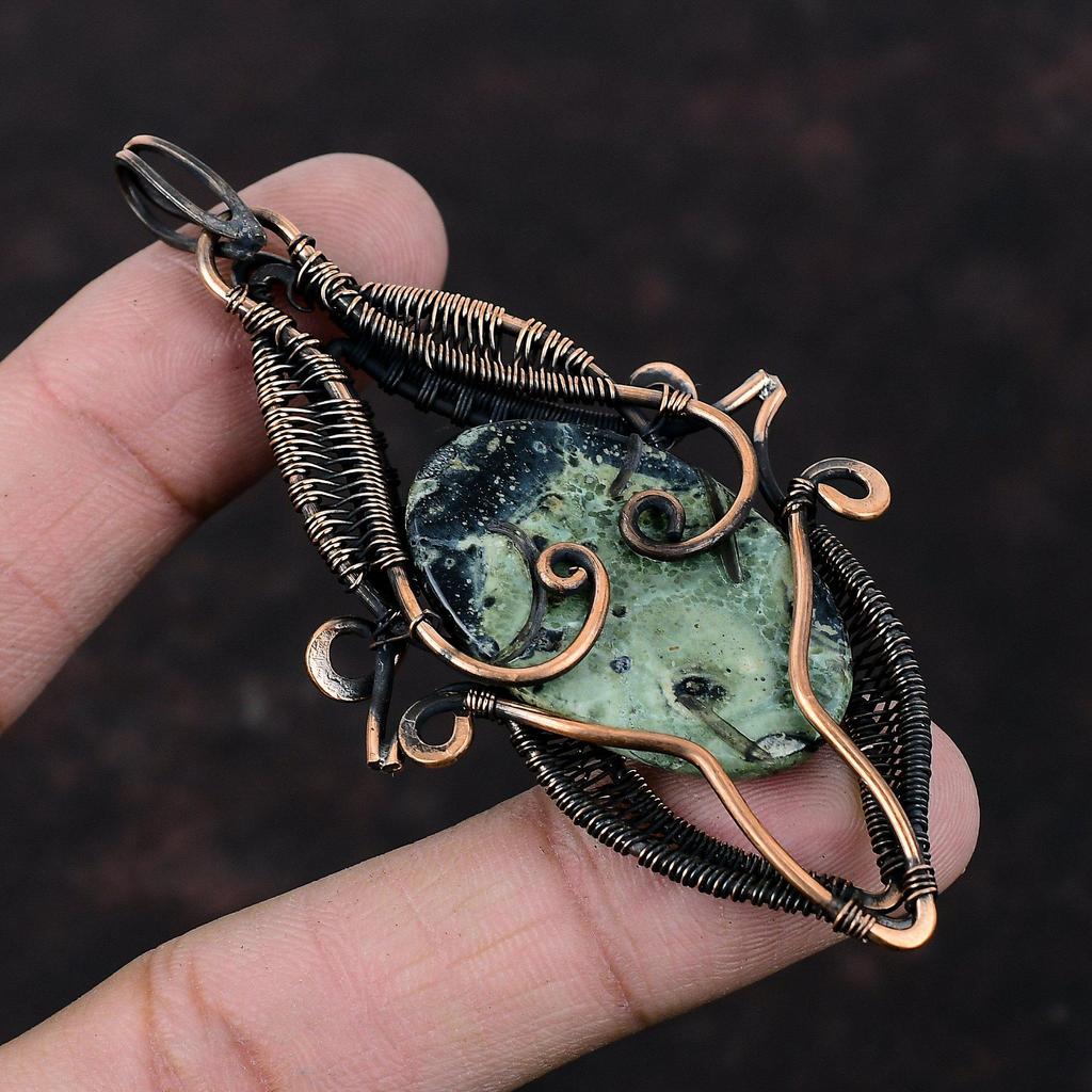 Kambaba Jasper Pendant Copper Wire Wrapped Pendant Handmade Gemstone Pendant Latest Design Pendant Copper Jewelry For Gift Brand New Pendant