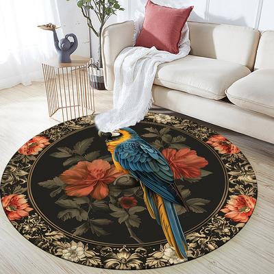 Runder Teppich mit Vintage-Vogelmuster, Teppich für Wohnzimmer, Schlafzimmer, Sofa, Spielzimmer-Dekoration, rutschfeste Bodenmatte, Feiertagsgeschenke und Geburtstagsgeschenke.