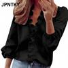 JPNTKY Women's Fashion Casual Solid Color Print Long Sleeve V-Neck Blouses & Shirts
