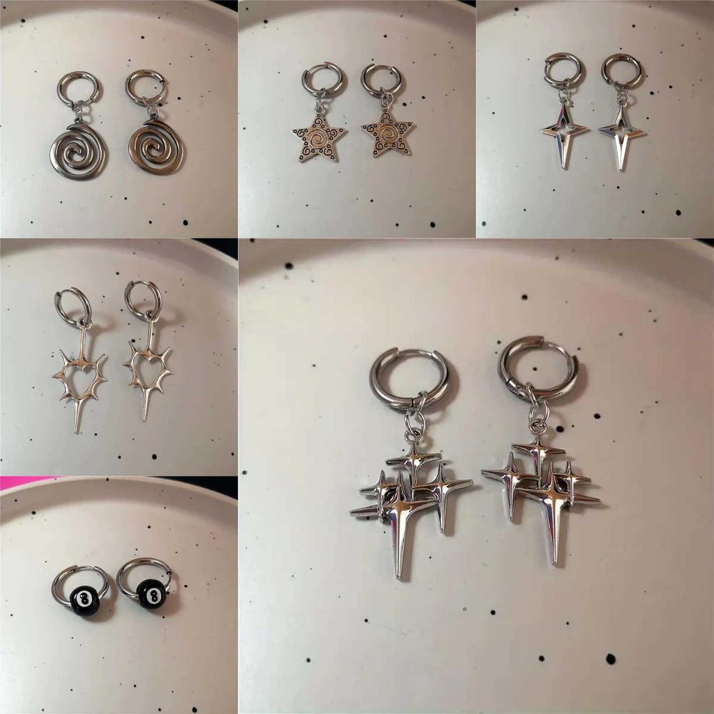 Geometric Star Earrings Alloy Pendant Gothic Retro For Women