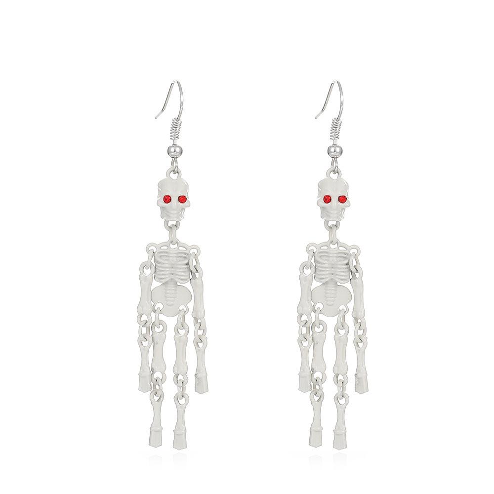 Ganzkörper Skelett Rotes Auge Hängende Ohrringe Gothic Halloween Thema Lange Quaste Ohrschmuck für Damen Party Street Punk Passender Schmuck