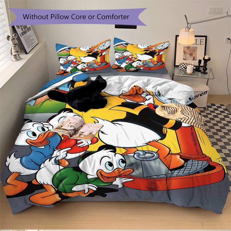 3pcs Weighing Donald Duck and Nephew Quilt Cover Set (1 Quilt Cover + 2 Pillowcases Without Pillow Core), High-Definition Printing for Home and D